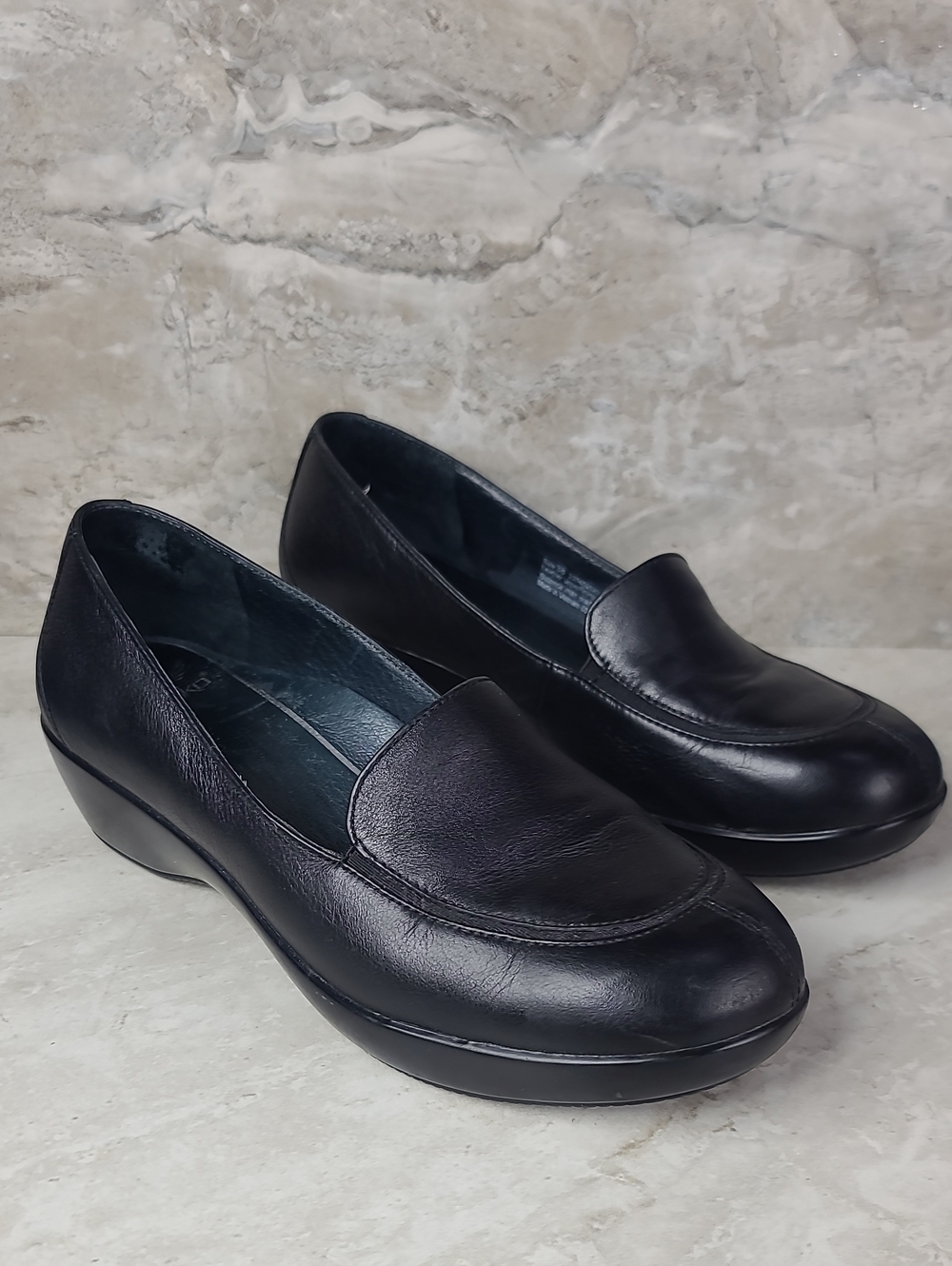 Dansko Debra Black Nappa Leather Wedge Slip-On Comfort Loafers Shoes 38